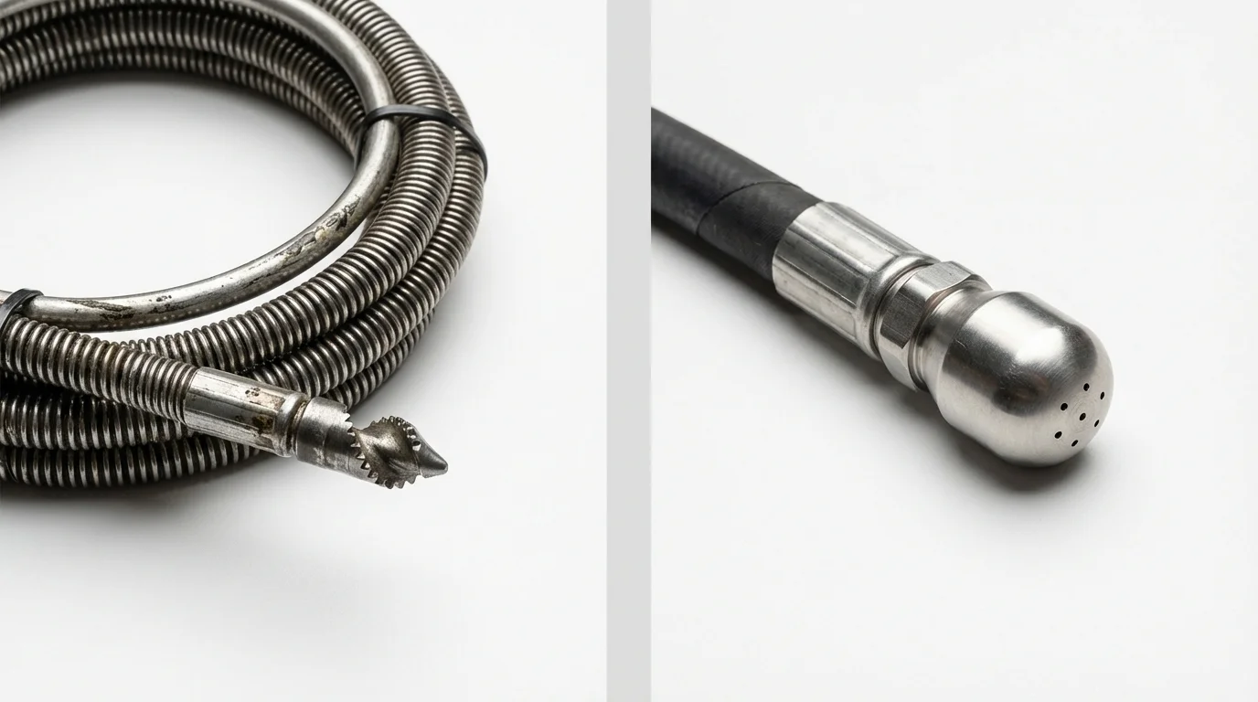 Drain snake cable and hydro jetting nozzle used for drain cleaning in Westmoreland, TN