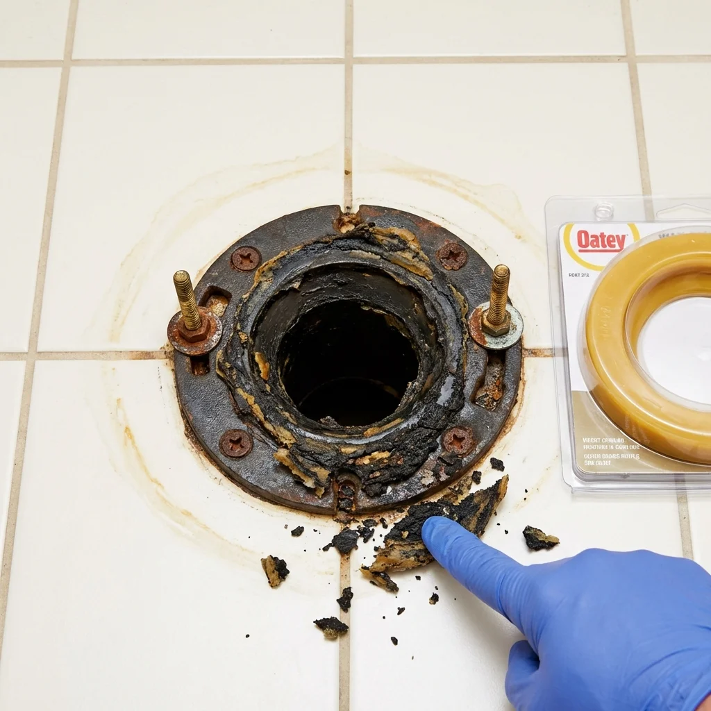 Failed wax ring showing water seepage at the base of a toilet in a Westmoreland, TN home
