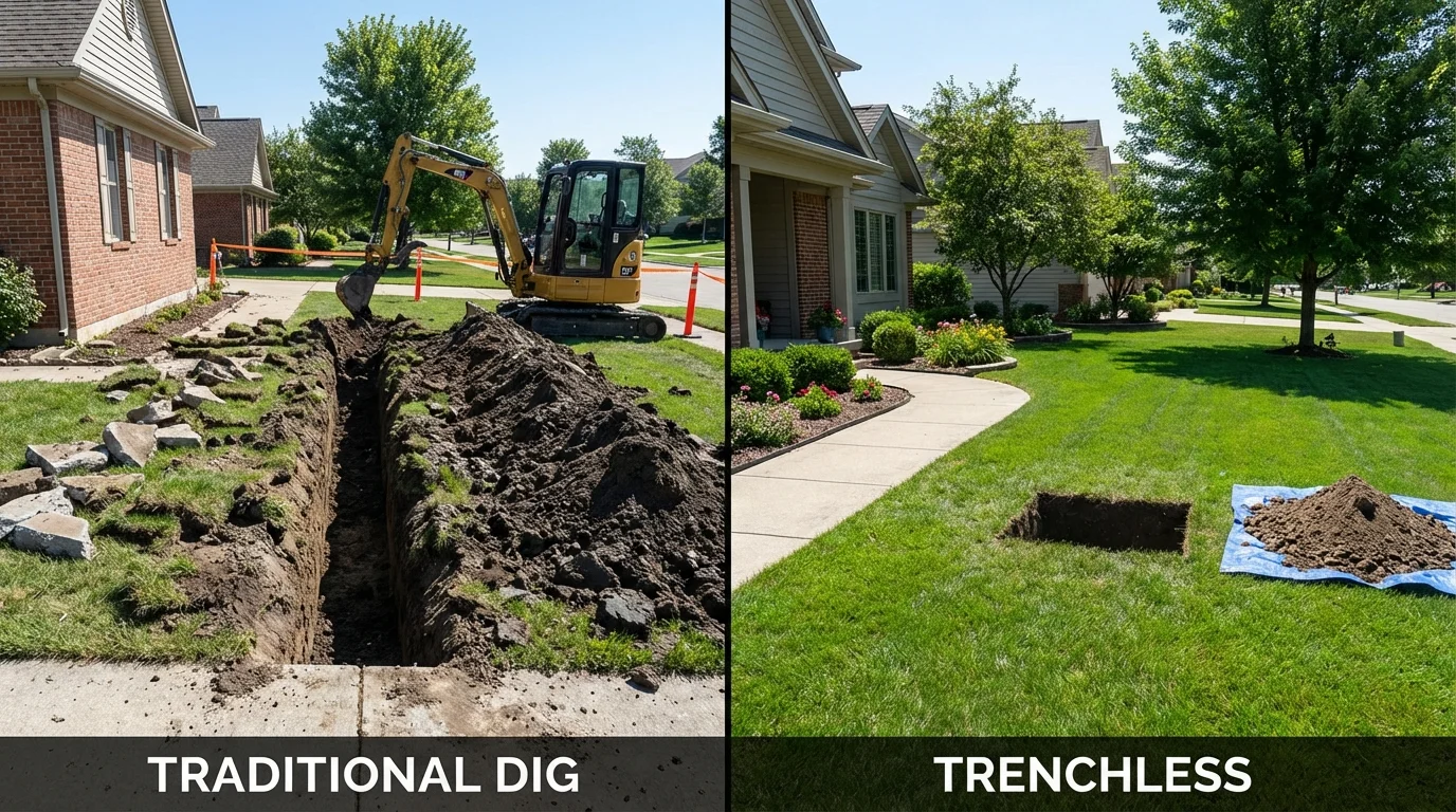 Trenchless sewer repair with minimal yard damage versus traditional excavation in Westmoreland, TN